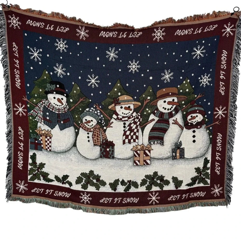 VTG Chatham Tapestry Throw Blanket Snowman Family Let It Snow Christmas Holiday